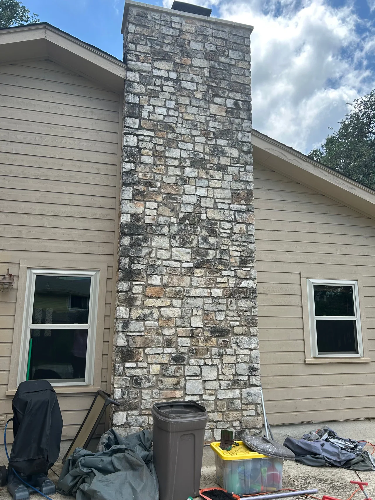 Stone chimney before cleaning